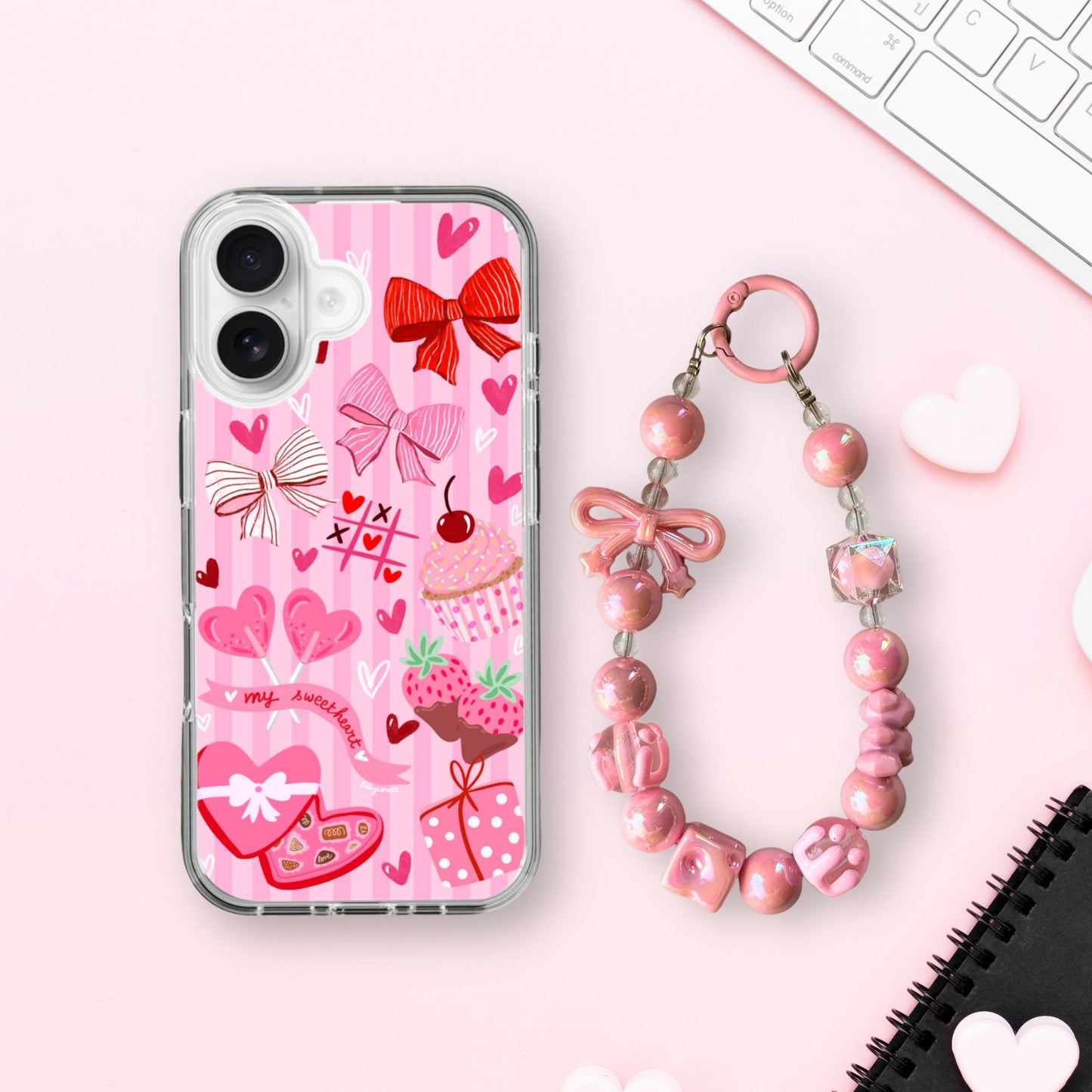 Silicone Clear Case with Pink Charm Sweetheart