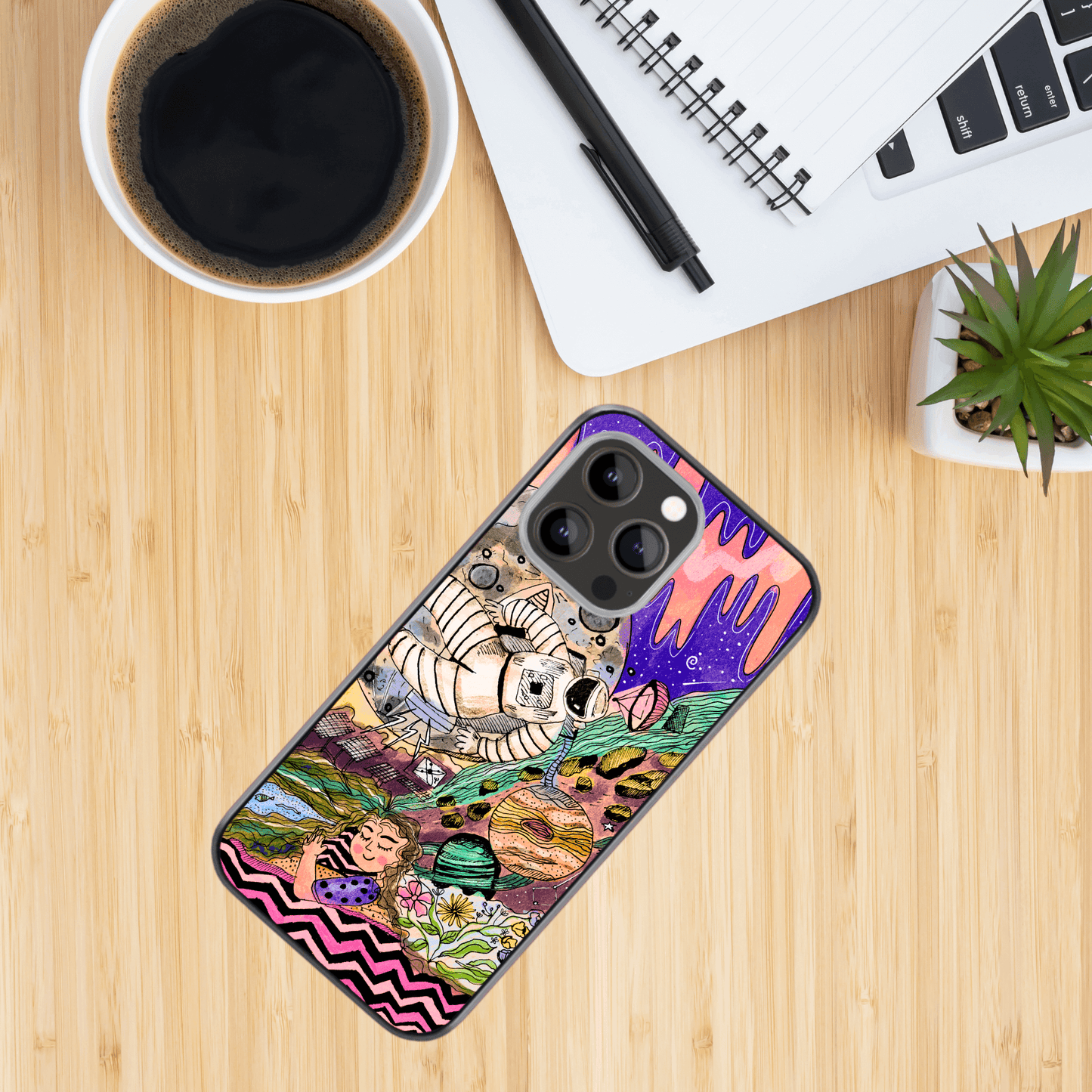 Hand-drawn Glass Phone Case - Space Doodle