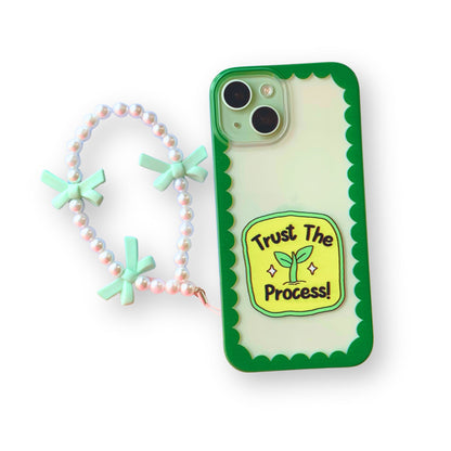 Silicone Clear Case with Green Bow Charm Trust the Process