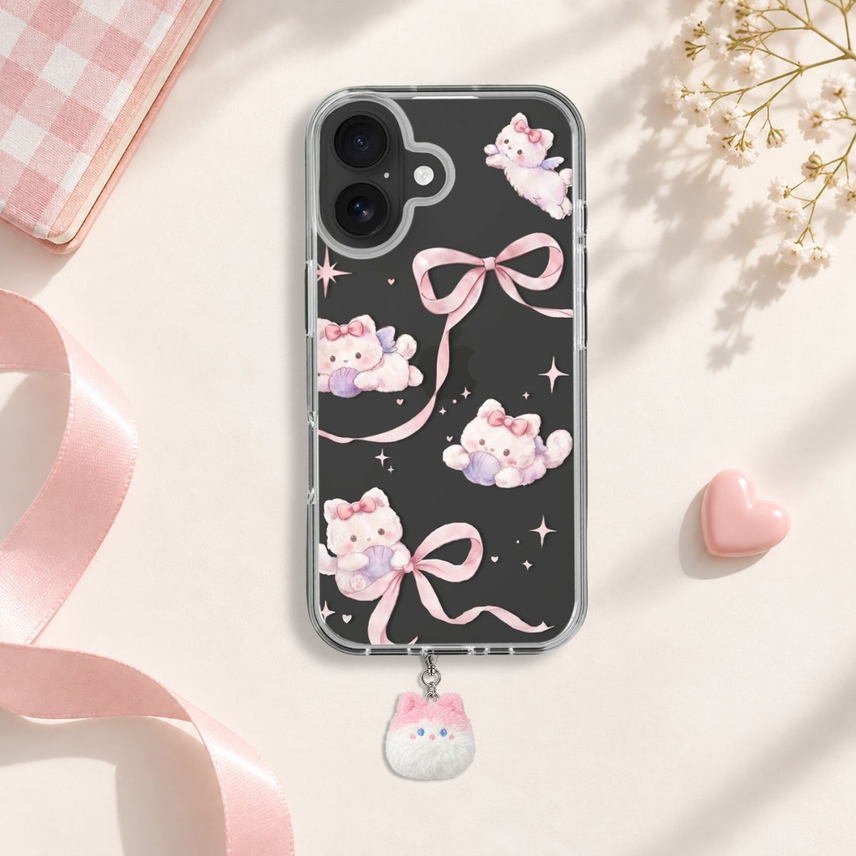 Ribbon Kitten Silicone Case with Cute Charm