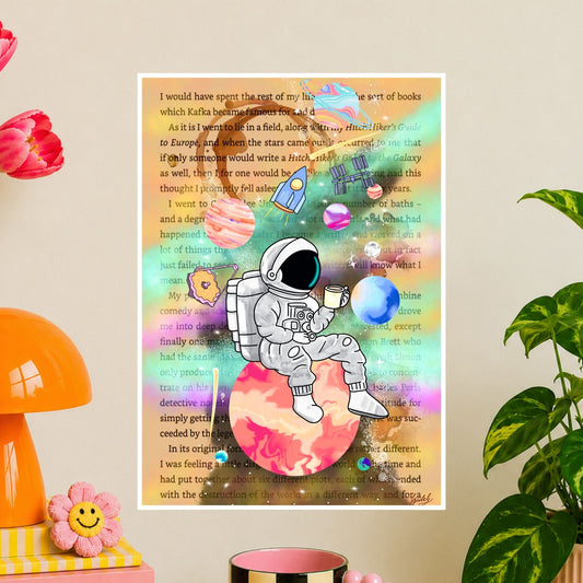 Astronaut with Coffee in Space Wall Art