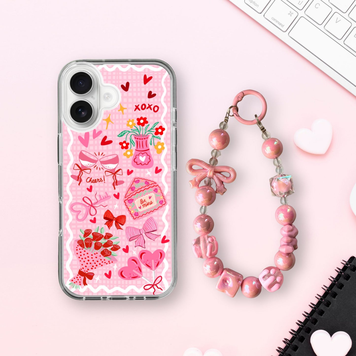 Silicone Clear Case with Pink Charm Be Mine