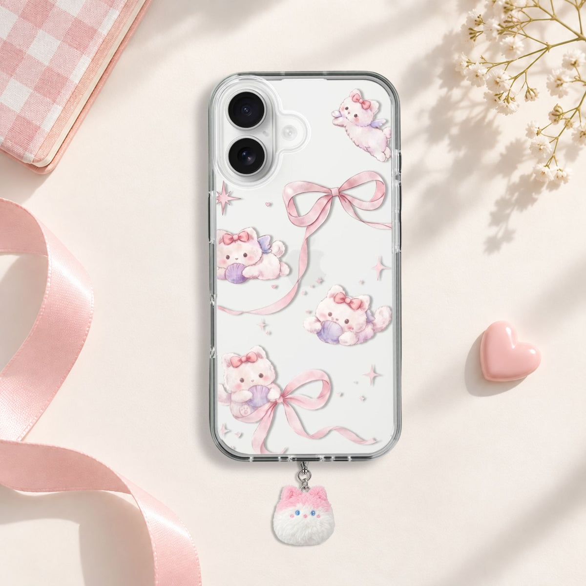 Ribbon Kitten Silicone Case with Cute Charm