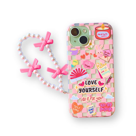 Silicone Clear Case with Pink Bow Charm Love Yourself