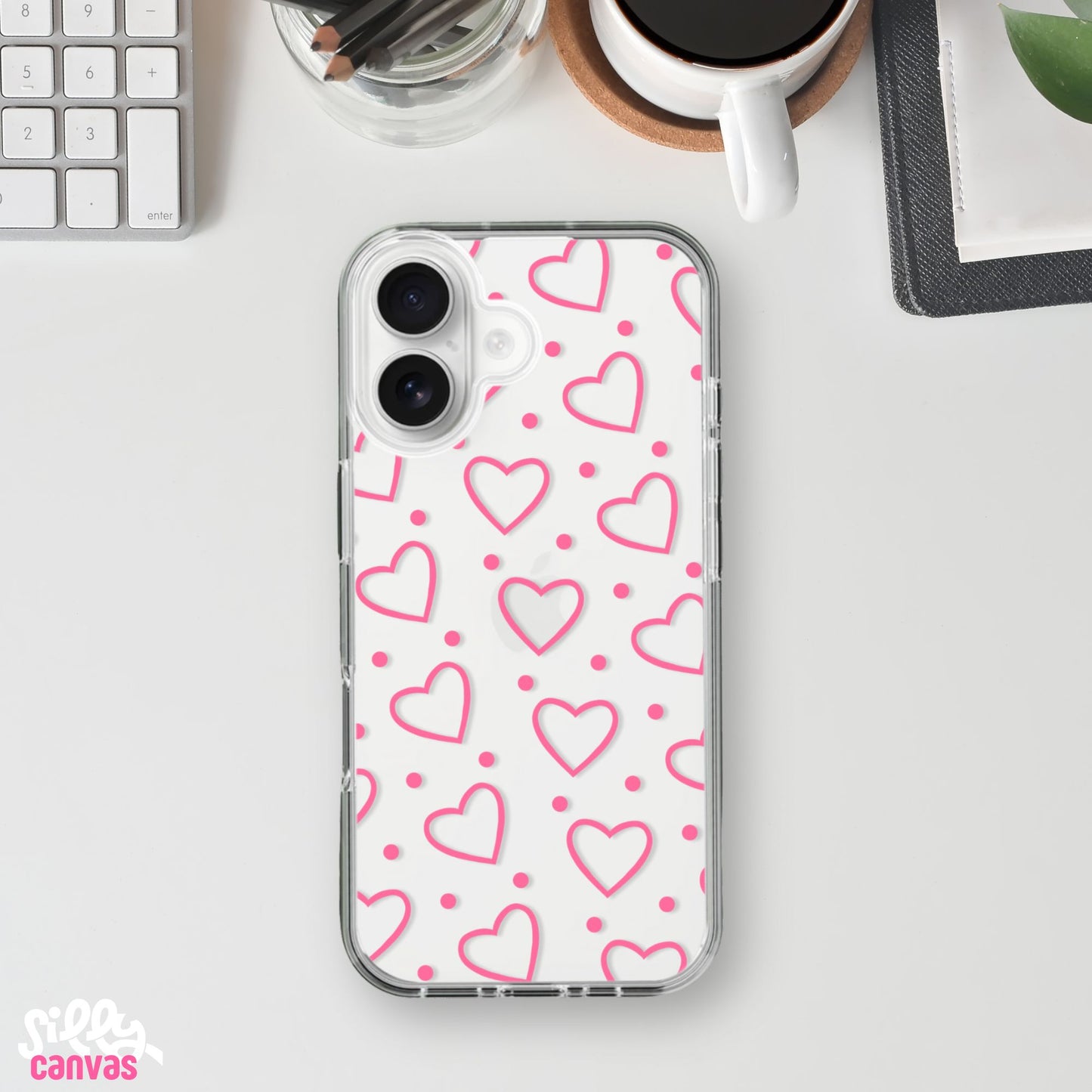 Hearts Charm Case - Silicone Clear Case with Charm