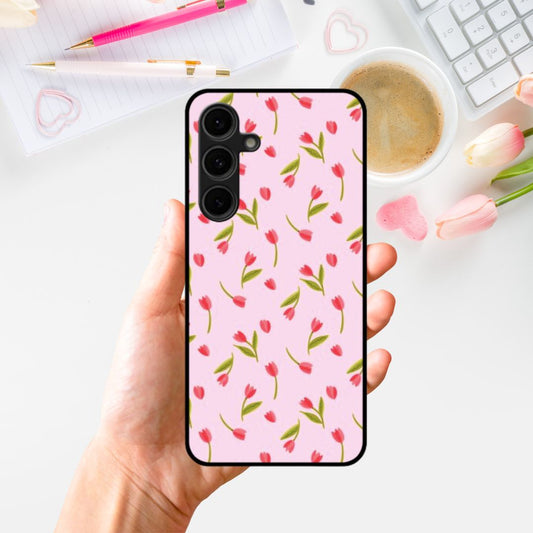 Tulip Pattern Pink Glass Phone Case