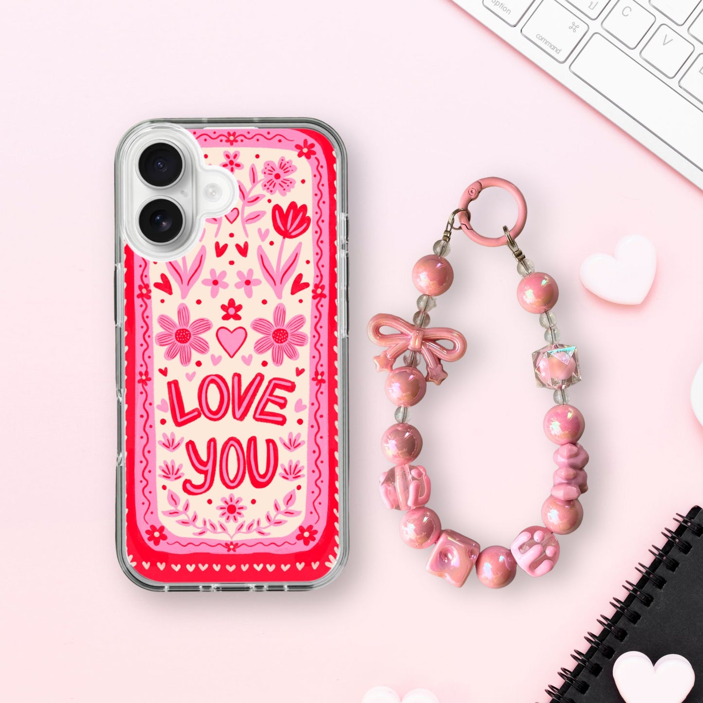 Silicone Clear Case with Pink Charm Love You