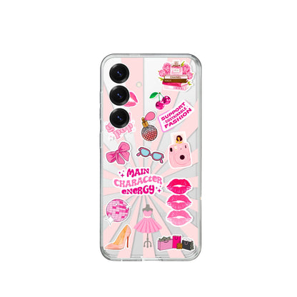 Clear Silicone Case Pink Main Character Energy Fashion Sticker