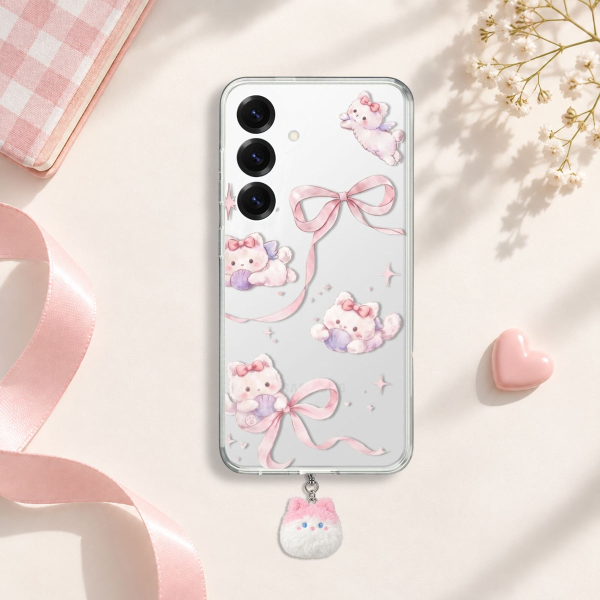 Ribbon Kitten Silicone Case with Cute Charm