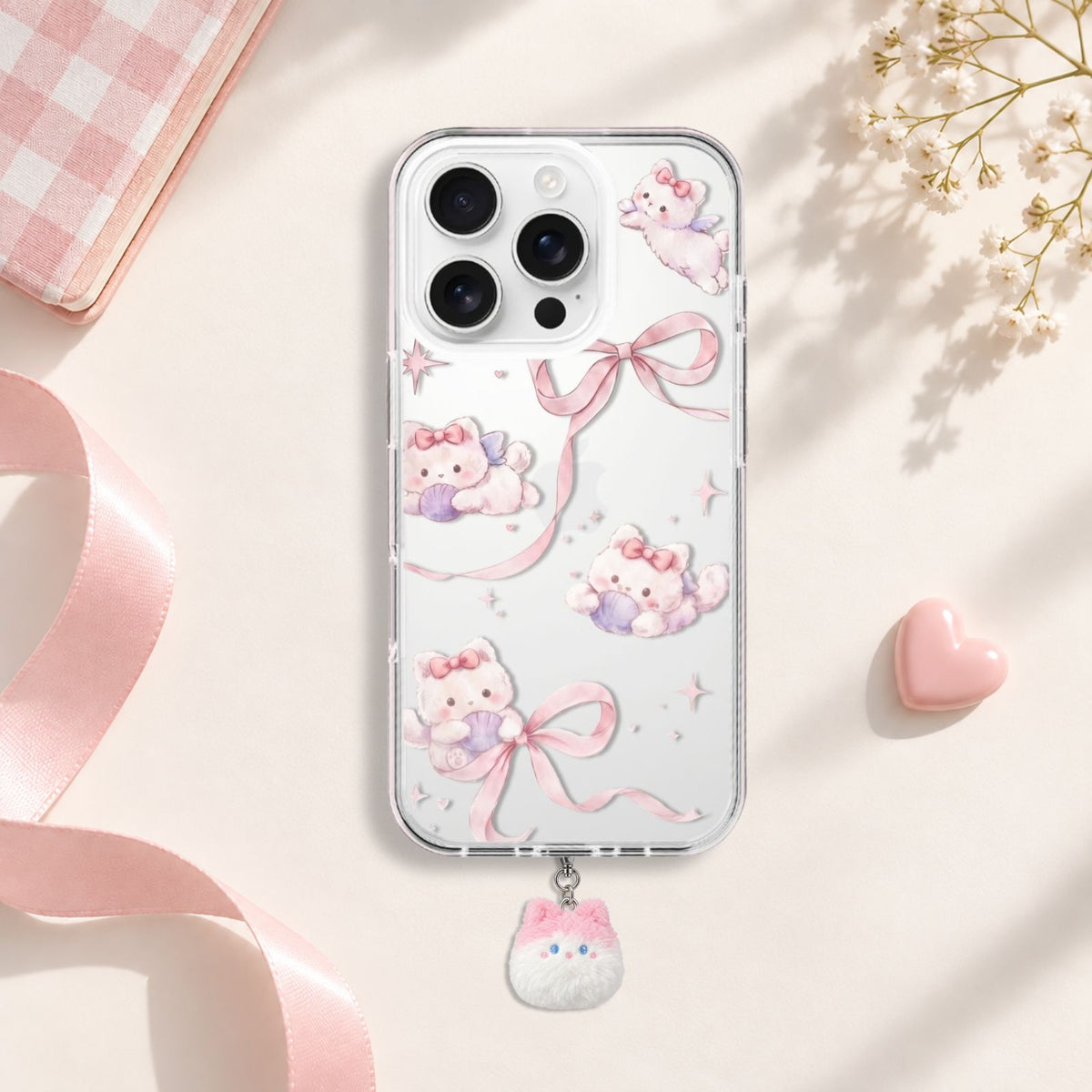 Ribbon Kitten Silicone Case with Cute Charm