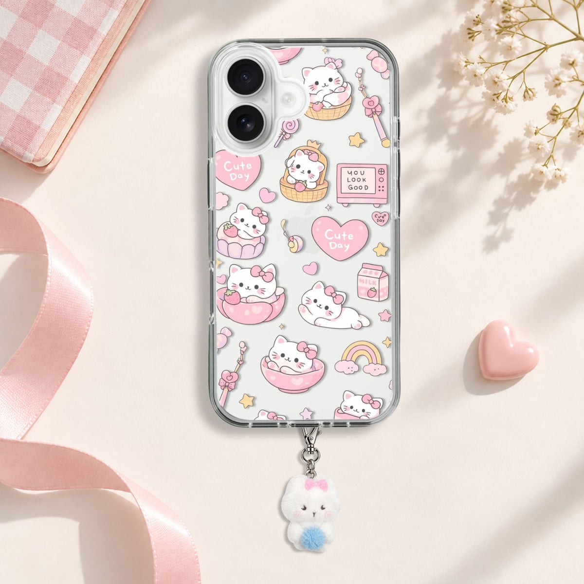 Cute Day Kitten Silicone Case with Cute Charm