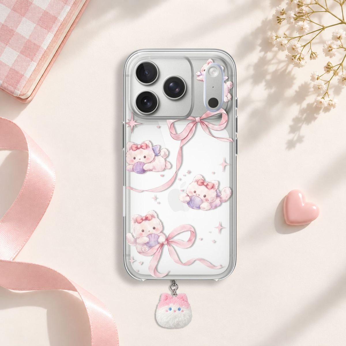 Ribbon Kitten Silicone Case with Cute Charm