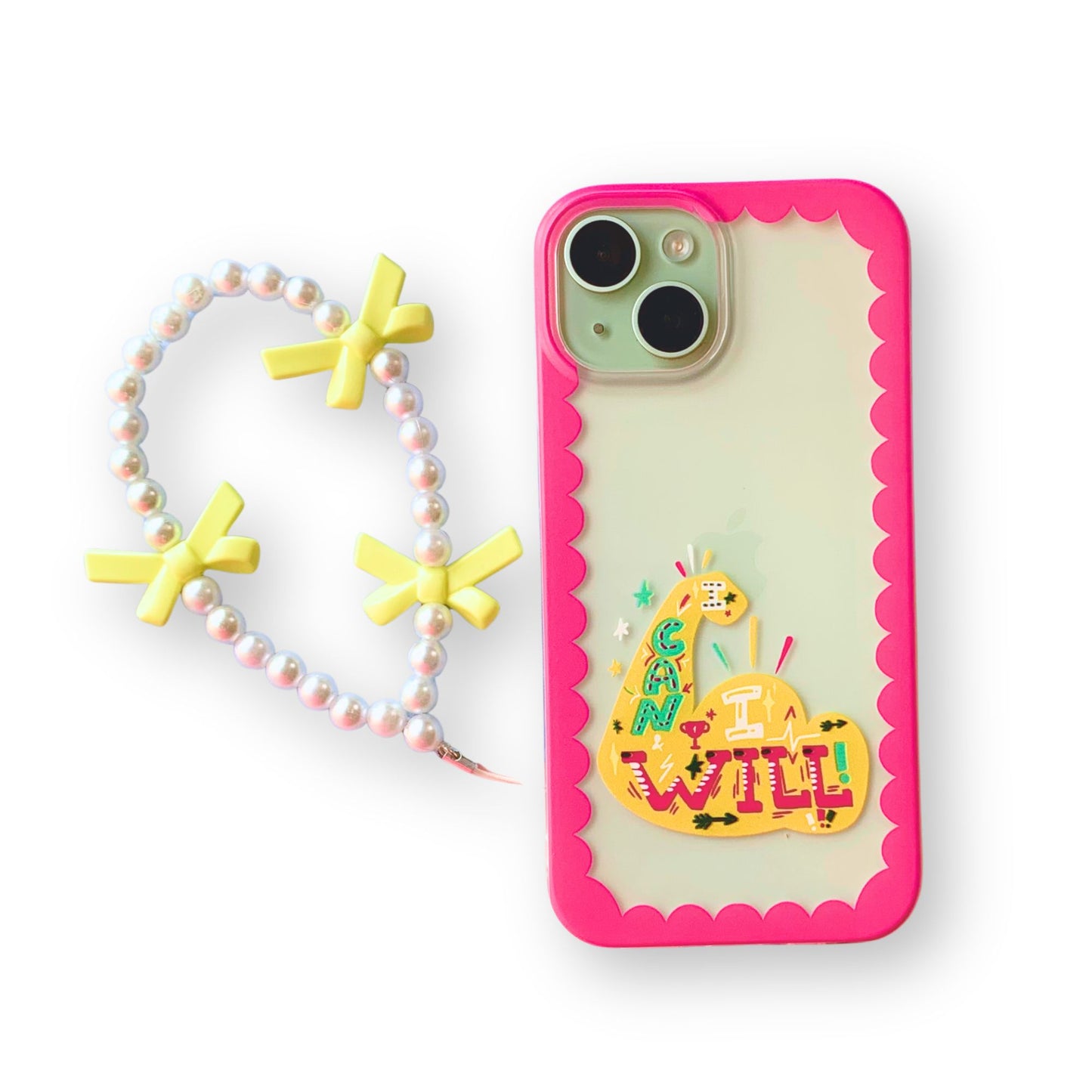Silicone Clear Case with Yellow Bow Charm I can I will