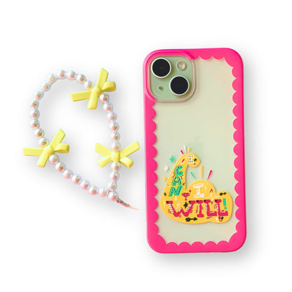Silicone Clear Case with Yellow Bow Charm I can I will