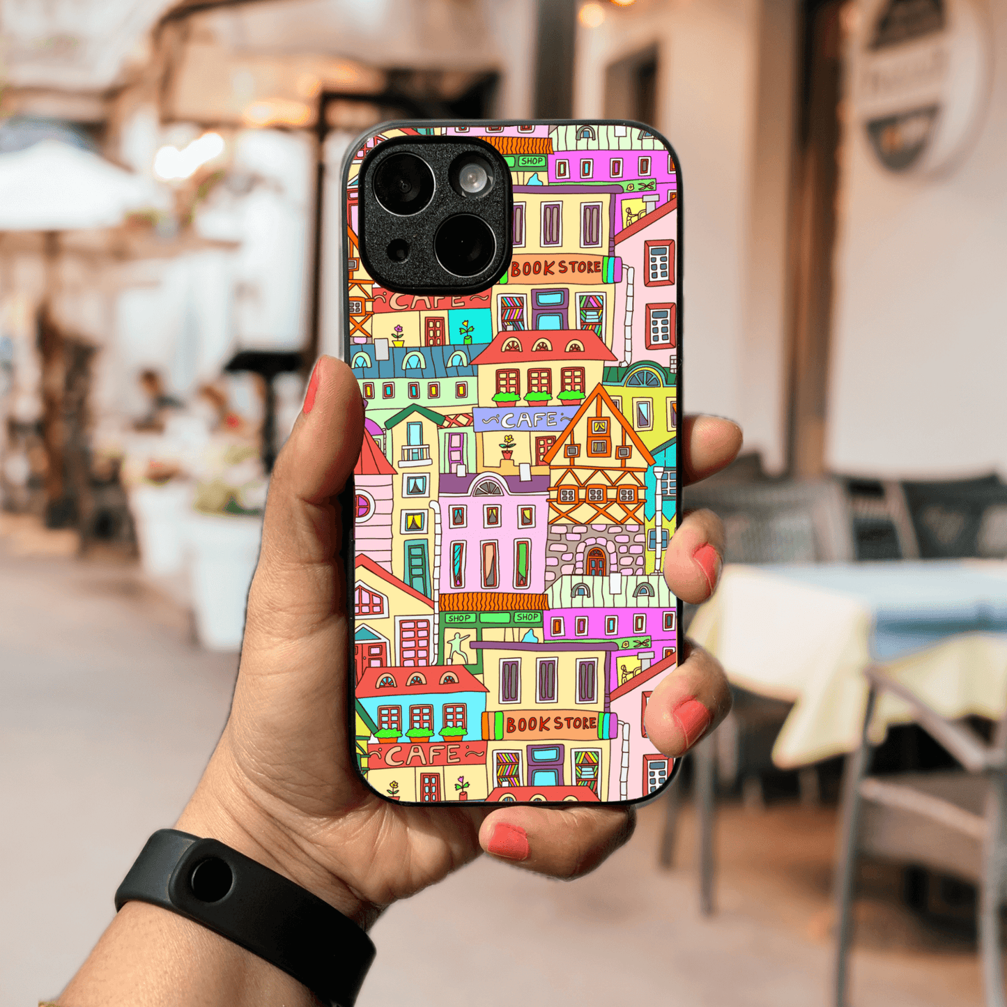 Hand-drawn Glass & Hybrid Matte Phone Case - Old Town