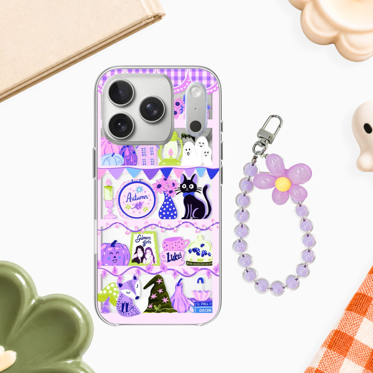 Cozy Autumn Shelfie Clear Silicone Case with Charm Purple