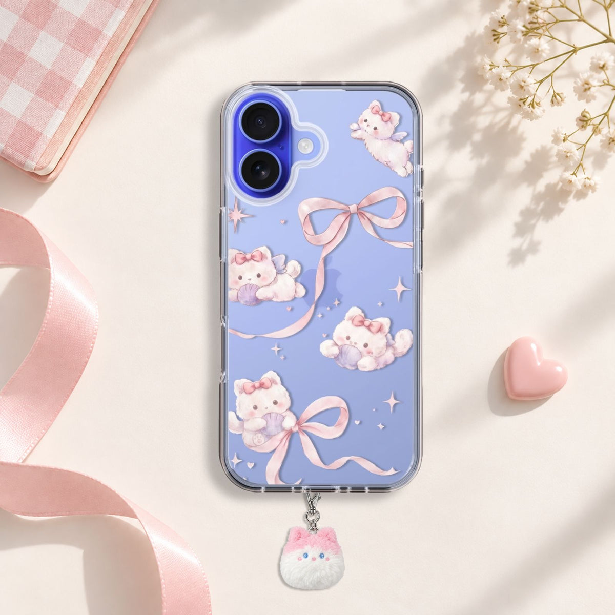 Ribbon Kitten Silicone Case with Cute Charm