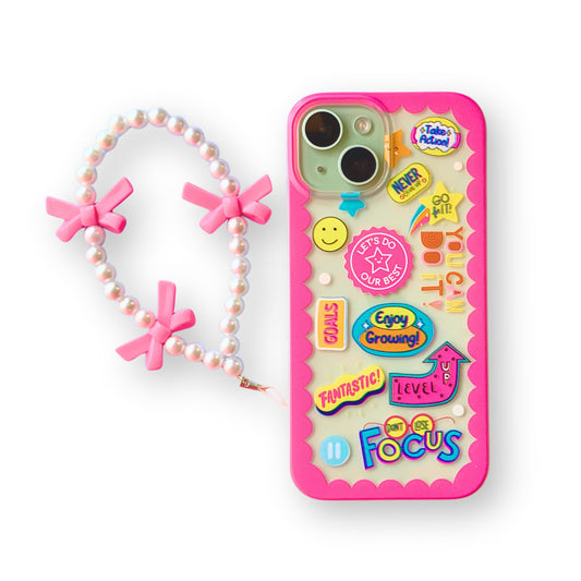 Silicone Clear Case with Pink Bow Charm Selfcare Stickers