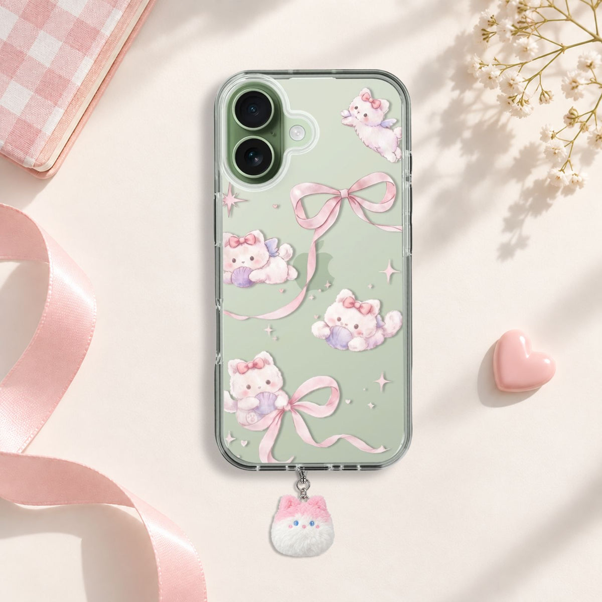 Ribbon Kitten Silicone Case with Cute Charm