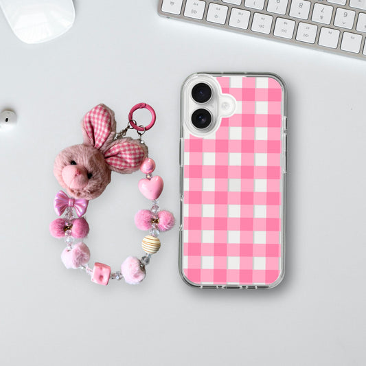 Strawberry Picnic Checks Charm Case - Silicone Clear Case with Charm