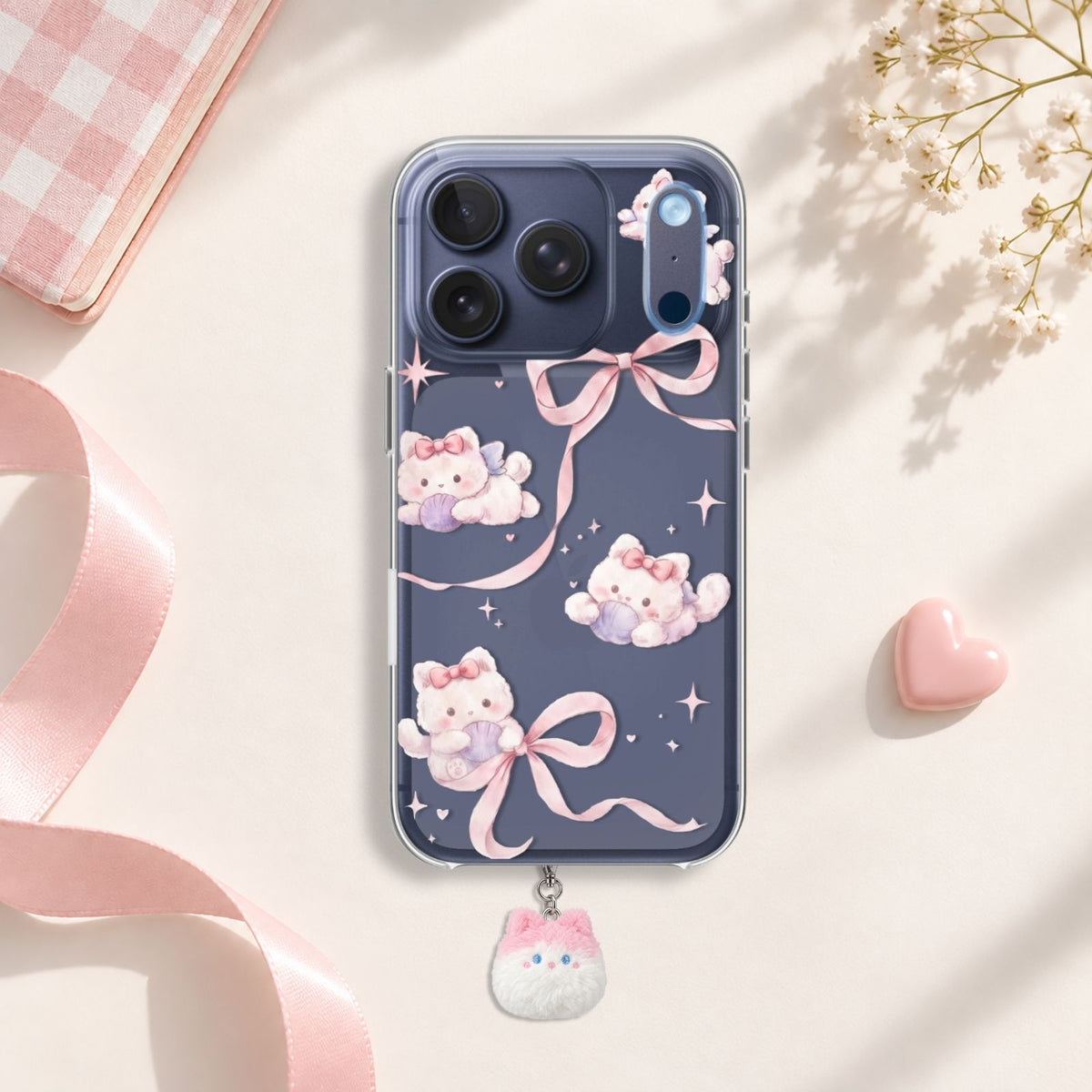 Ribbon Kitten Silicone Case with Cute Charm
