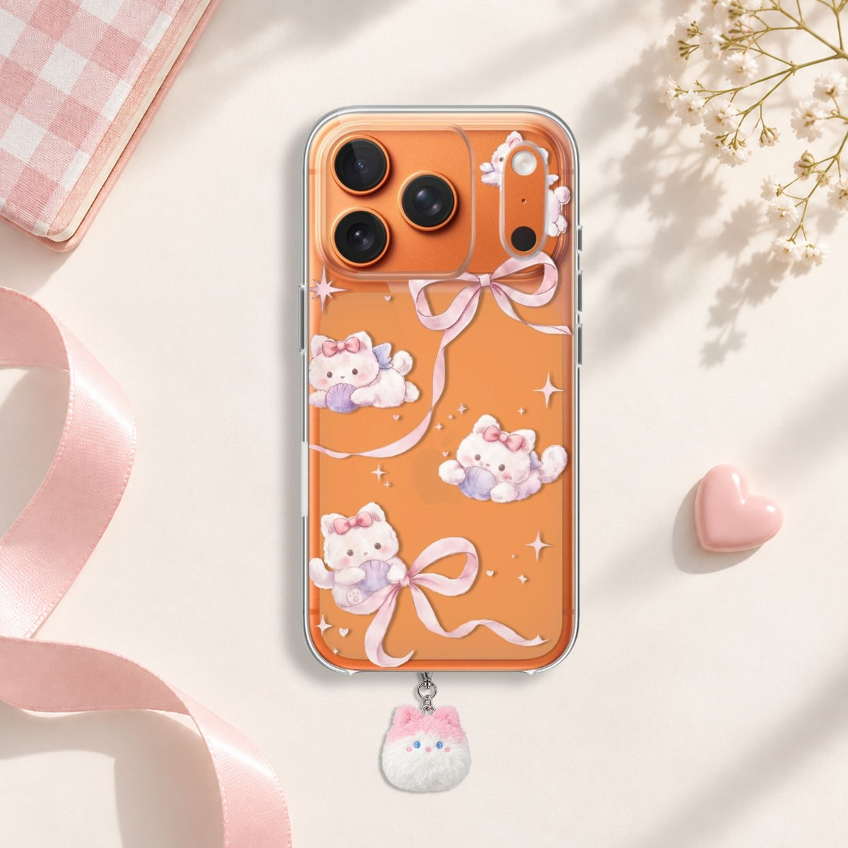 Ribbon Kitten Silicone Case with Cute Charm