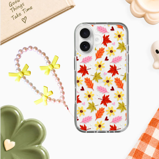 Fall Leaves & Daisies Clear Silicone Case with Charm