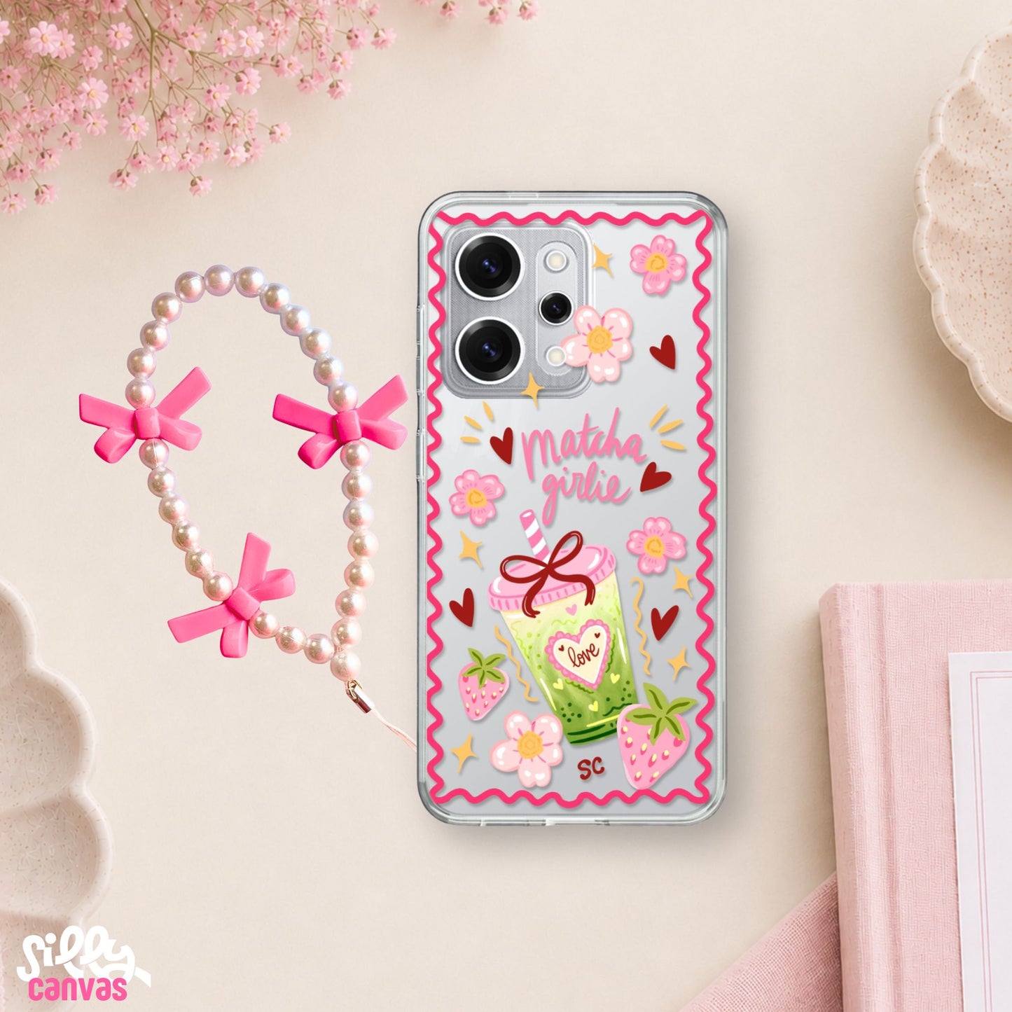 Matcha Girlie Clear Silicone Case with Charm