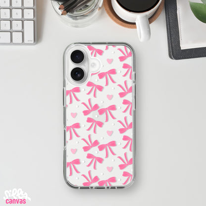 Bows & Hearts Charm Case - Silicone Clear Case with Charm