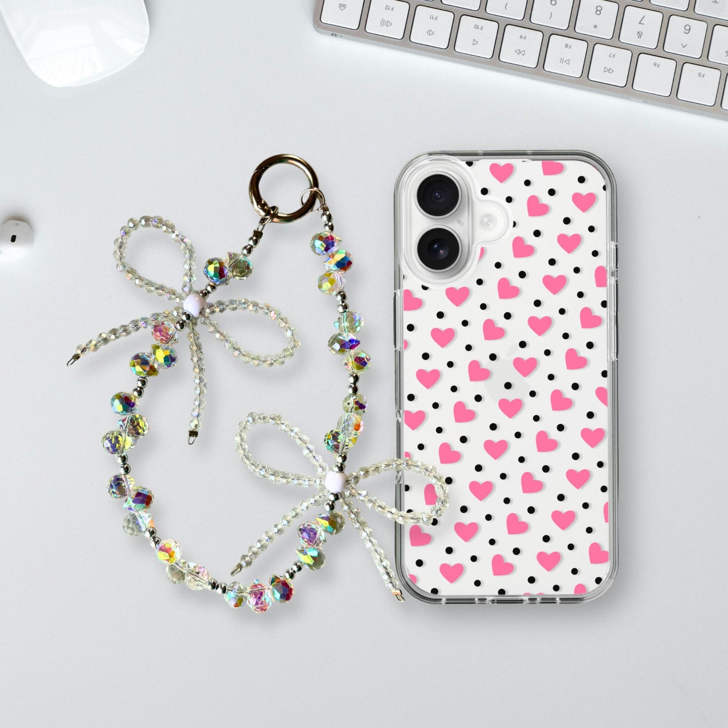 Lots of Love, Little Dots Charm Case - Silicone Clear Case with Charm
