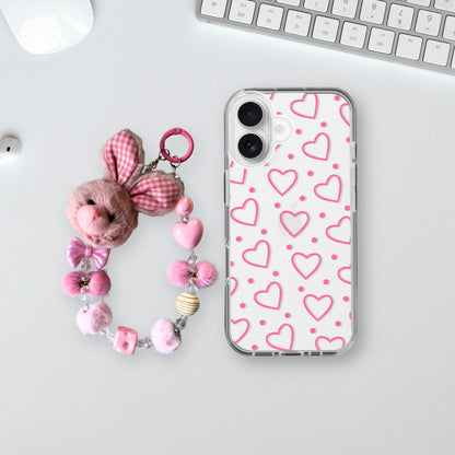 Hearts Charm Case - Silicone Clear Case with Charm