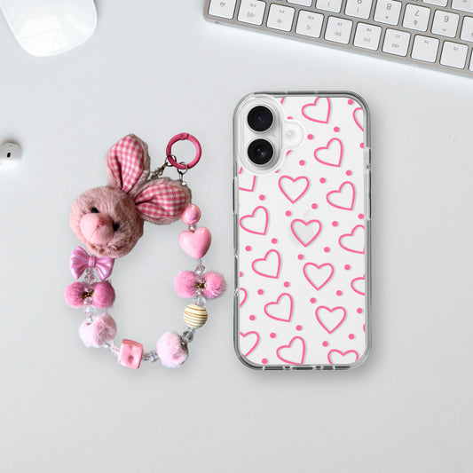 Hearts Charm Case - Silicone Clear Case with Charm