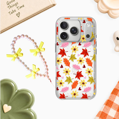 Fall Leaves & Daisies Clear Silicone Case with Charm