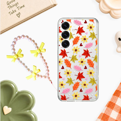 Fall Leaves & Daisies Clear Silicone Case with Charm
