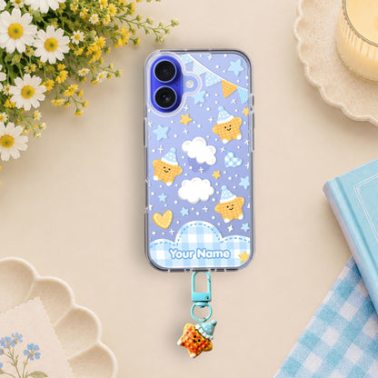 Cute Waffle Star Clear Silicone Phone Case with Small Charm