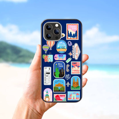 Travel Stickers Blue Glass & Hybrid Matte Phone Case