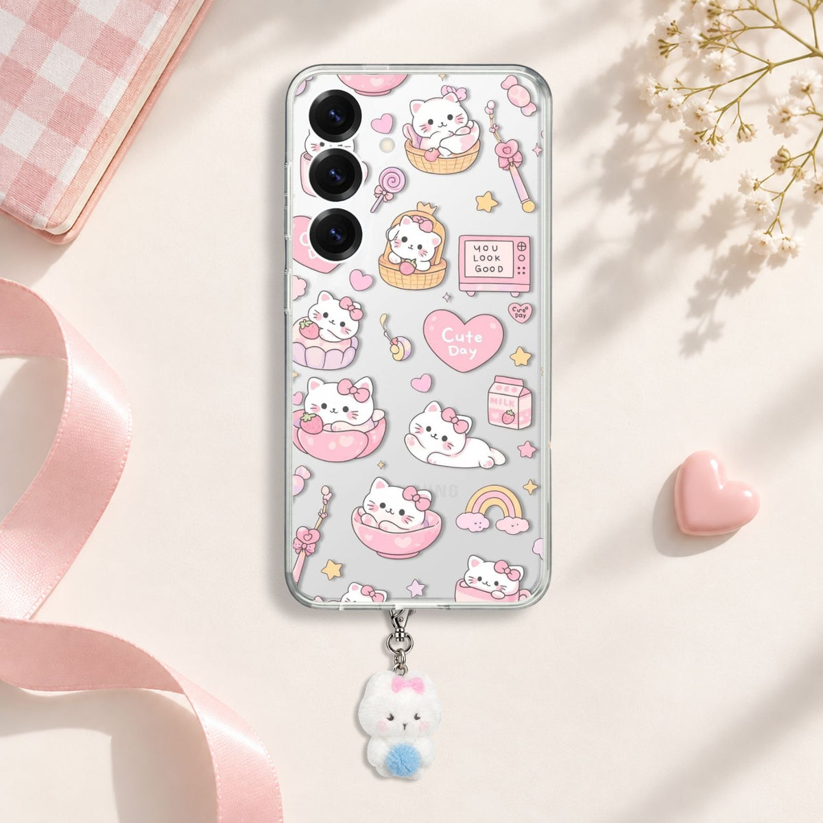Cute Day Kitten Silicone Case with Cute Charm