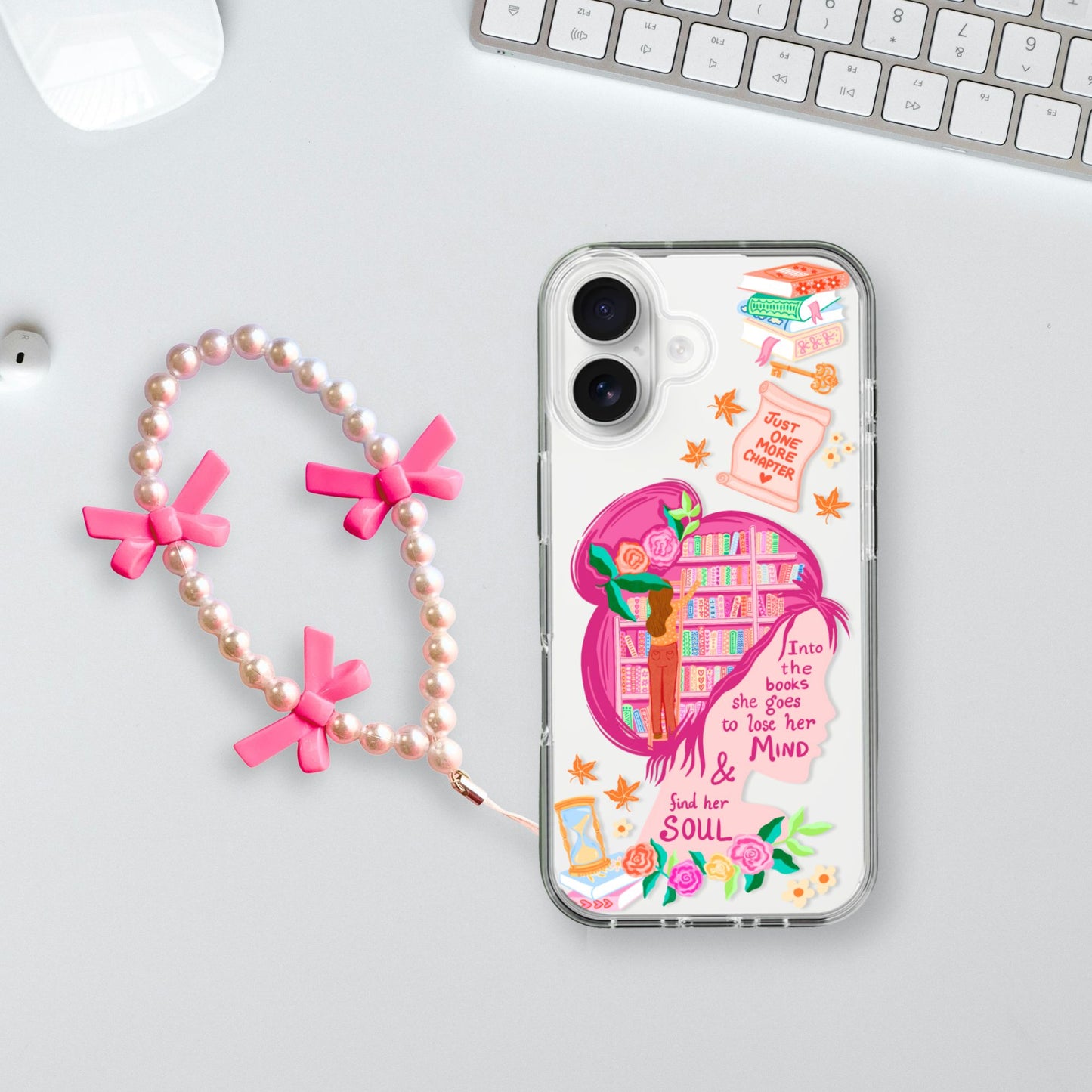 Silicone Clear Case with Pink Charm Girl Who Reads