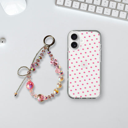 Pink Polka Dots Charm Case - Silicone Clear Case with Charm