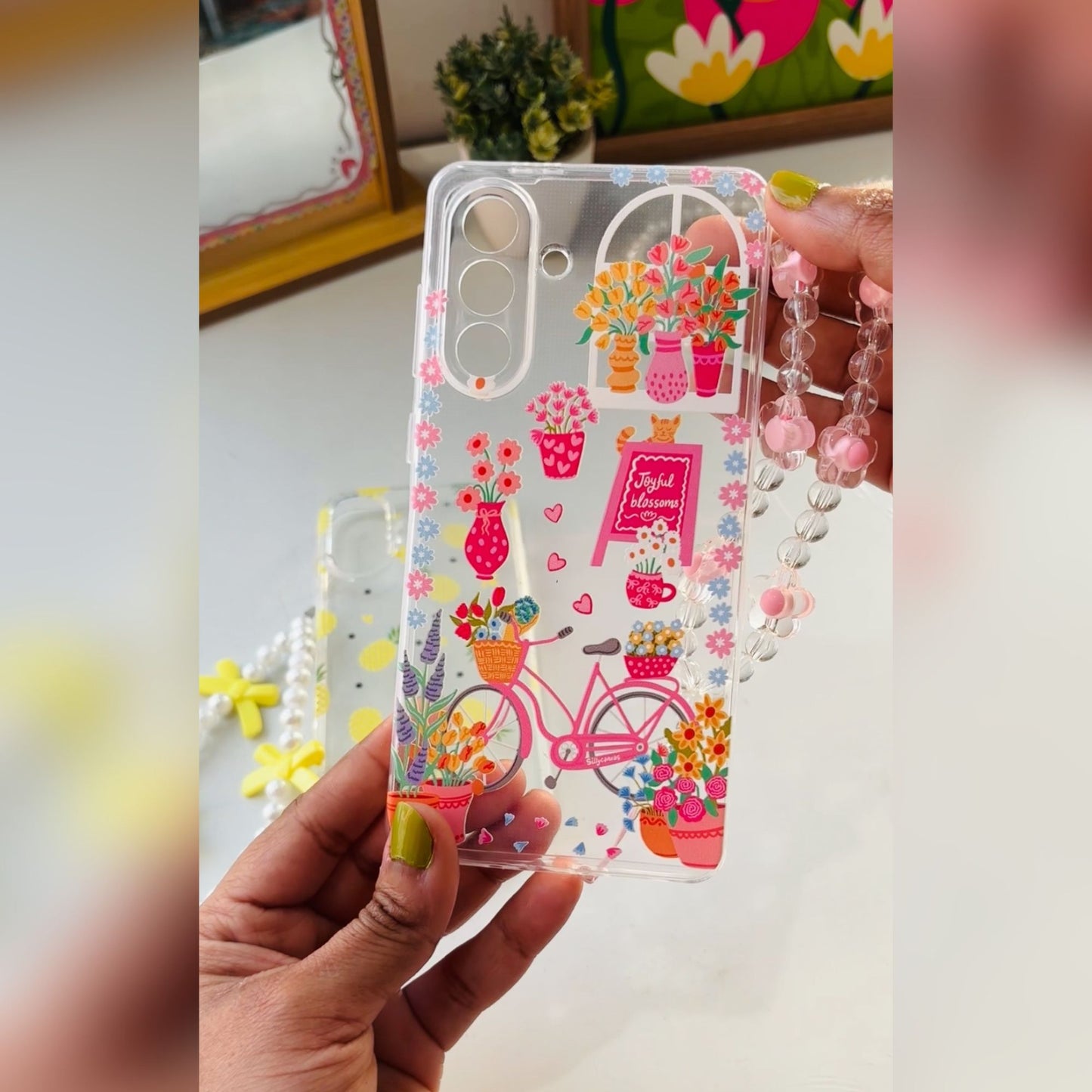 Silicone Clear Case with Pink Charm Flower Market