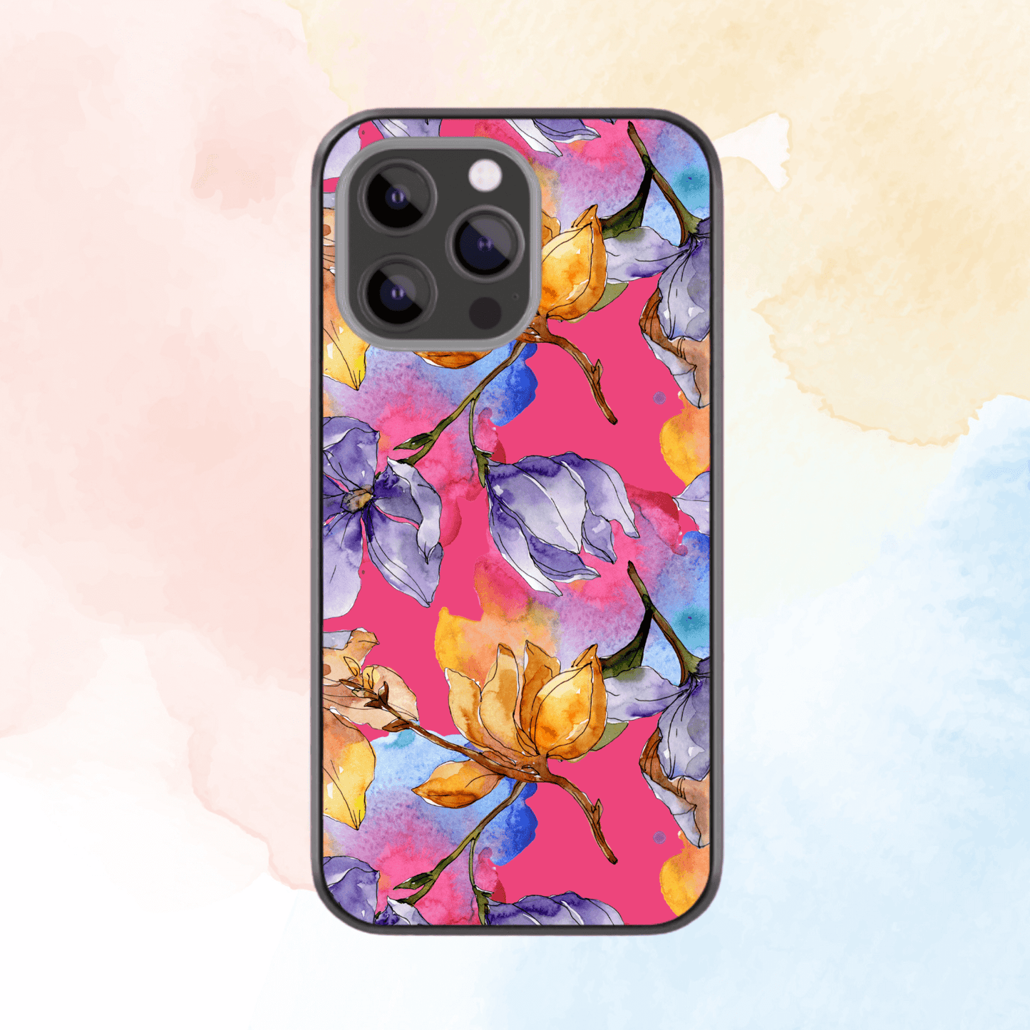 Watercolor Floral Glass Phone Case Pink