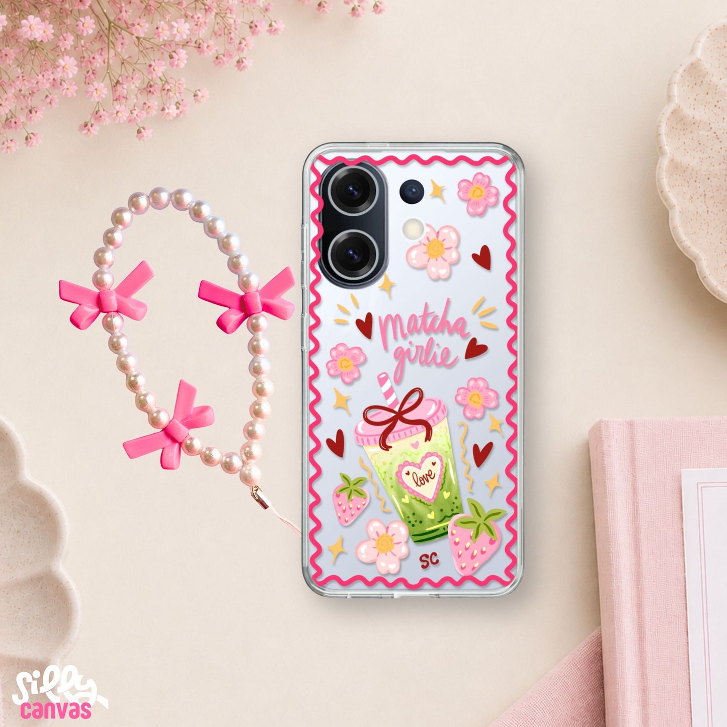 Matcha Girlie Clear Silicone Case with Charm