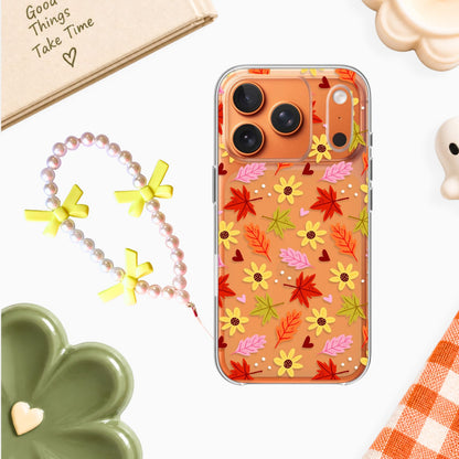 Fall Leaves & Daisies Clear Silicone Case with Charm