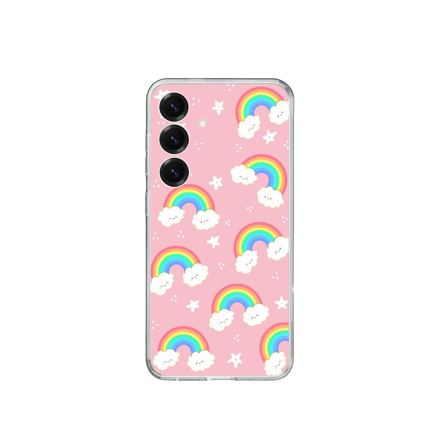 Happy Rainbows Pattern Pink Silicone Phone Case