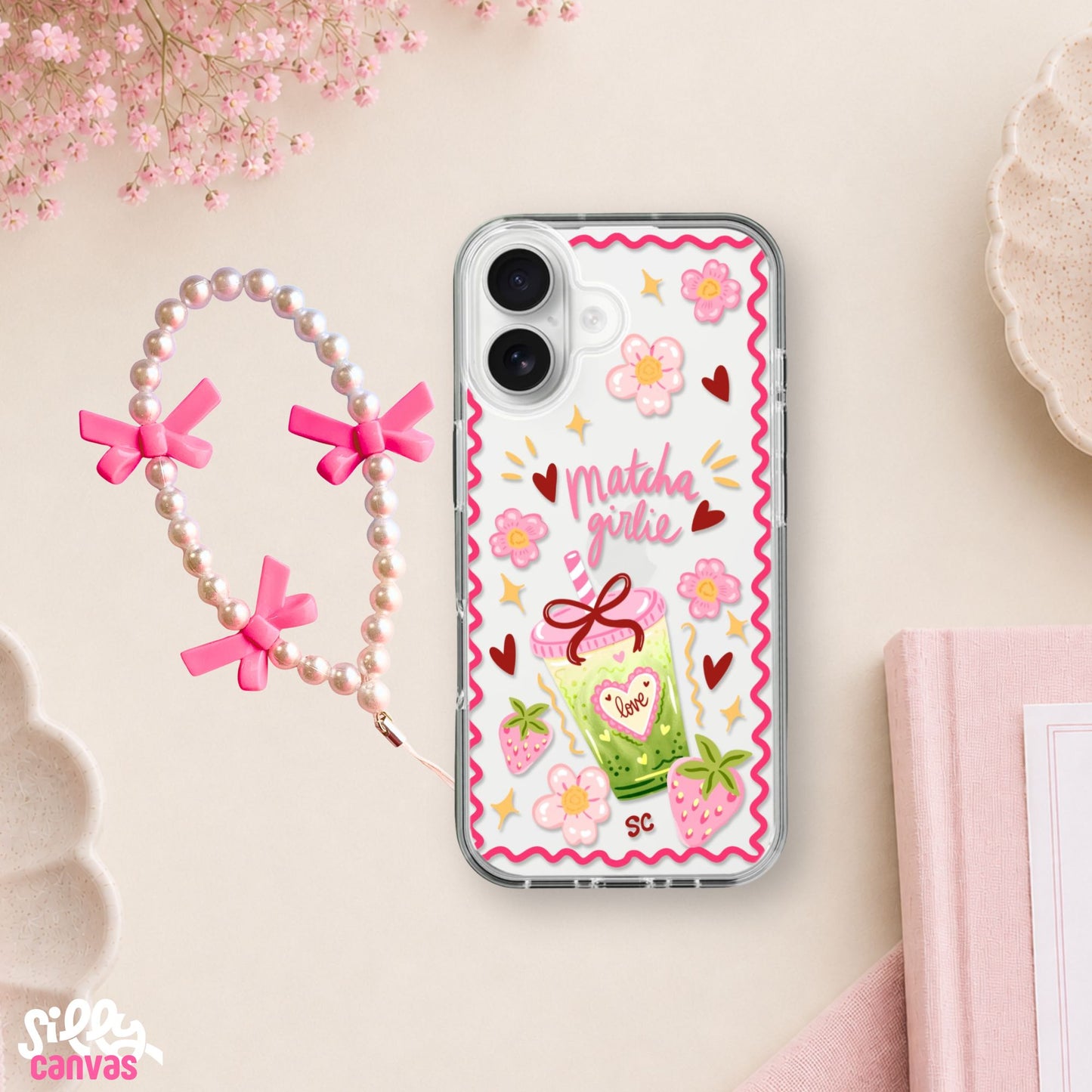 Matcha Girlie Clear Silicone Case with Charm