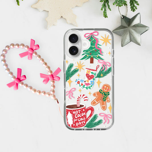 Silicone Clear Case with Pink Bow Charm Christmas Hot Cocoa