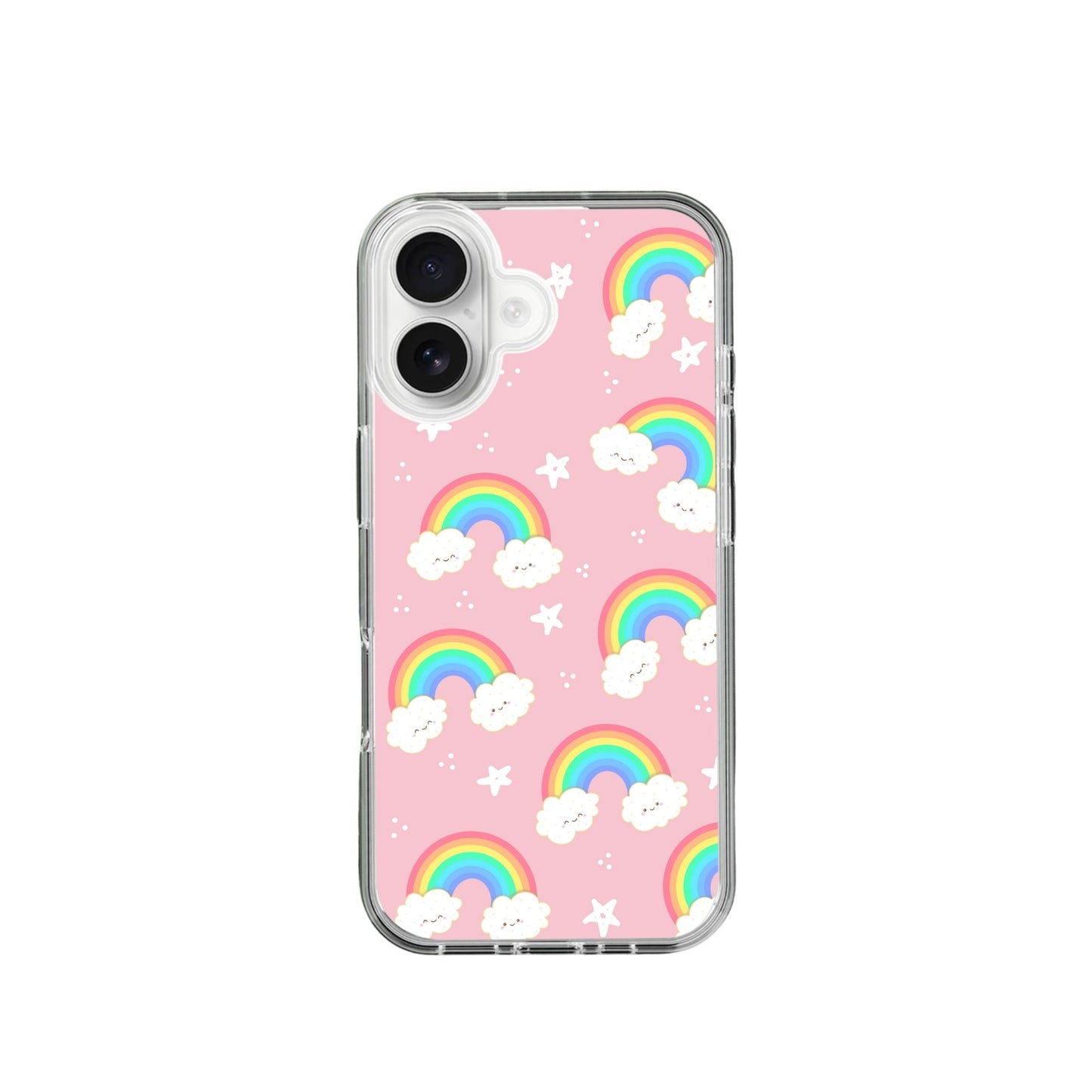 Happy Rainbows Pattern Pink Silicone Phone Case