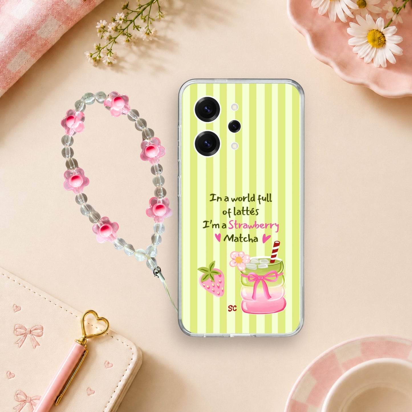 I'm A Strawberry Matcha Silicone Case with Charm