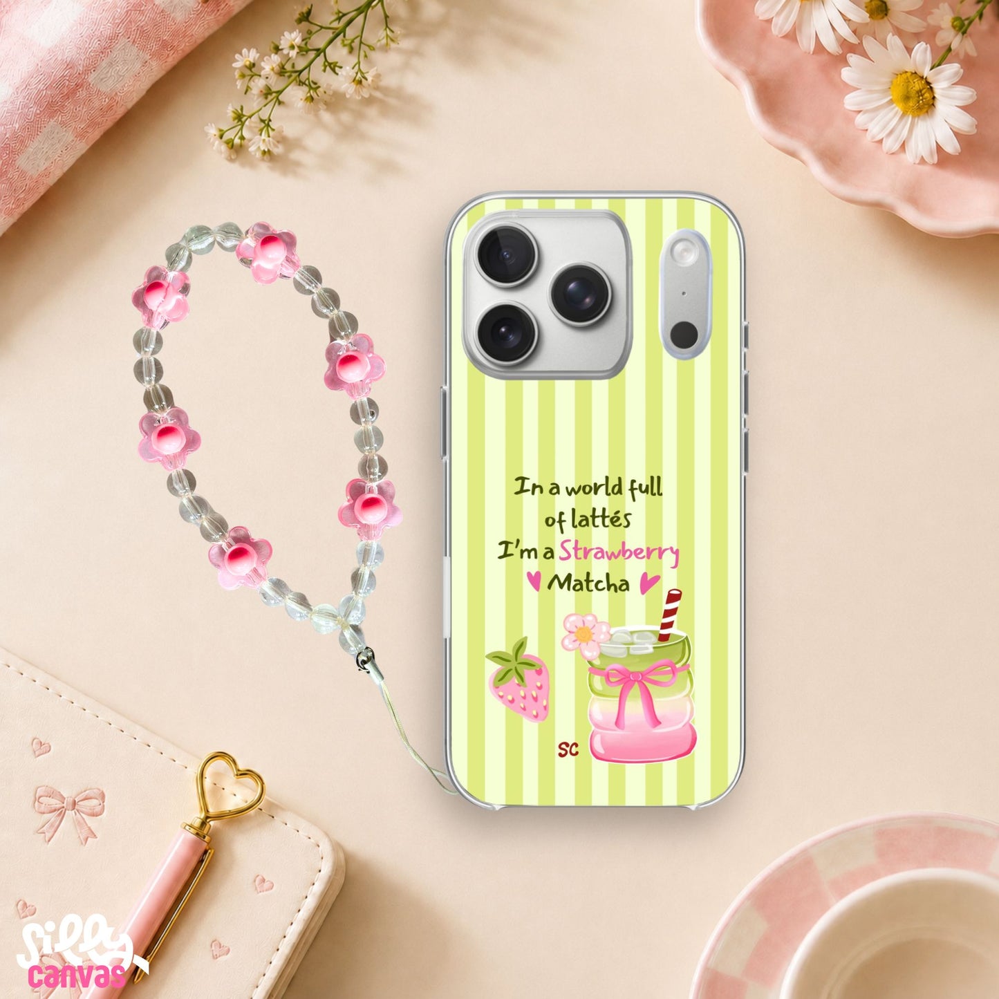 I'm A Strawberry Matcha Silicone Case with Charm
