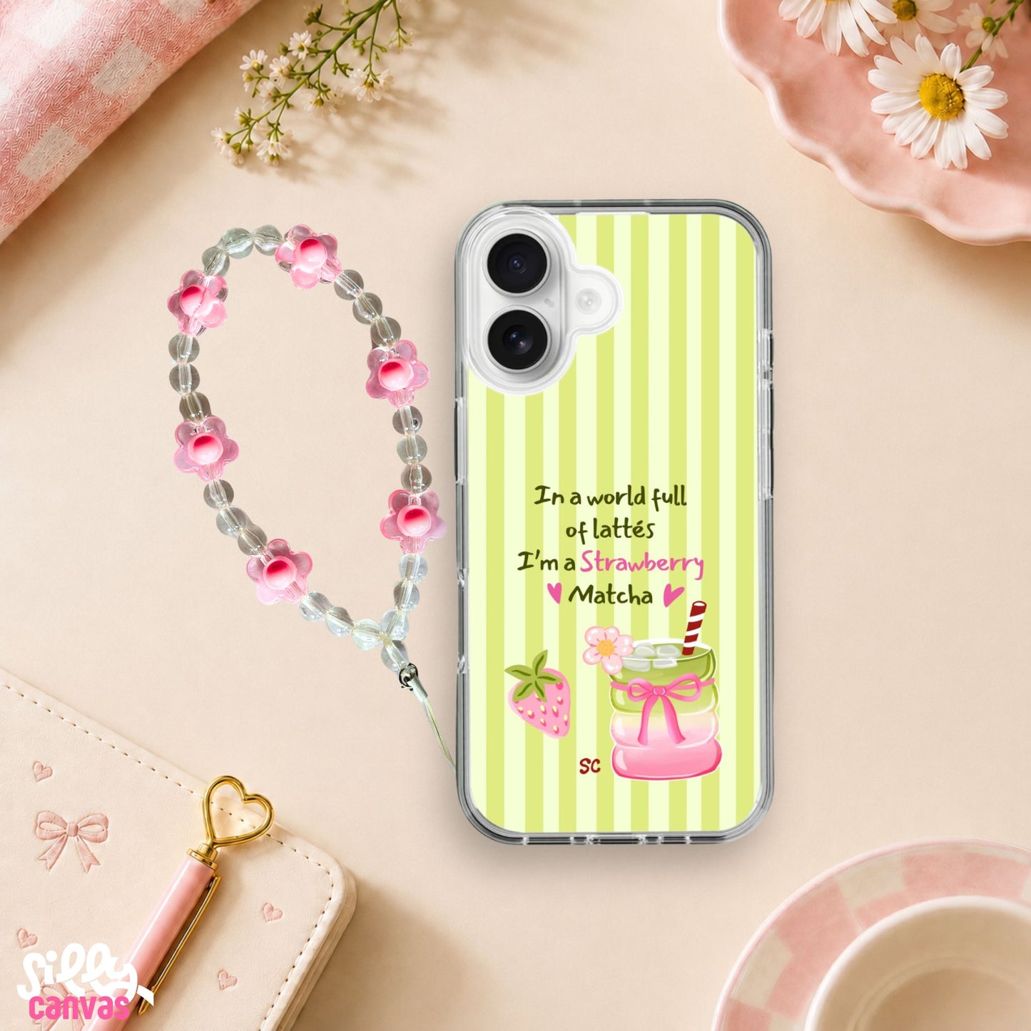 I'm A Strawberry Matcha Silicone Case with Charm